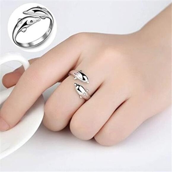 Adjustable Dolphin Open Ring Zircon Finger Diamante CZ Crystal for Women - Picture 3 of 8